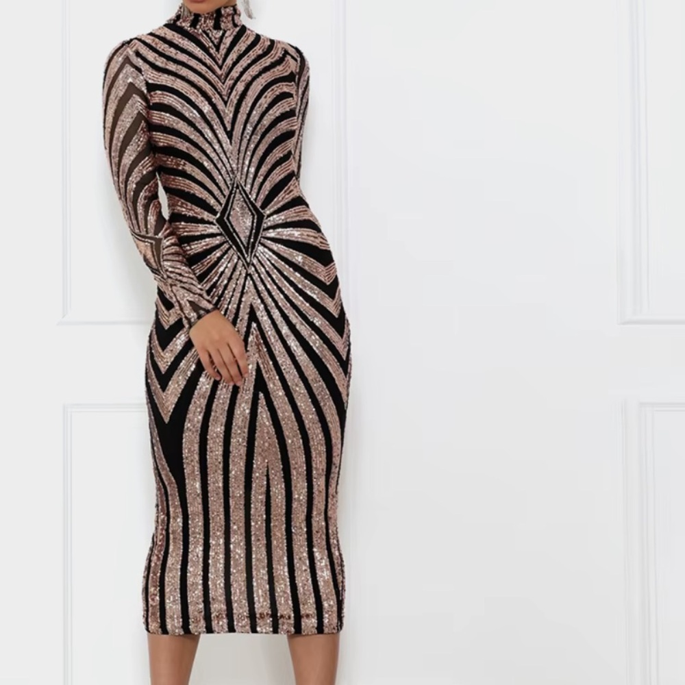13. Elegant Evening Night Luxe long sleeve party formal sequins Dress